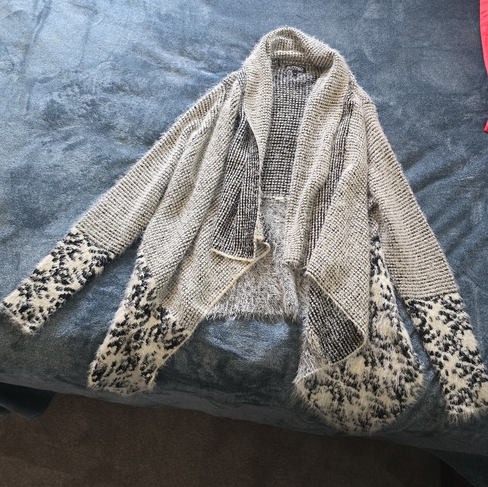 Buffalo David Bitton Fuzzy Asymetrical Cardigan Size Large